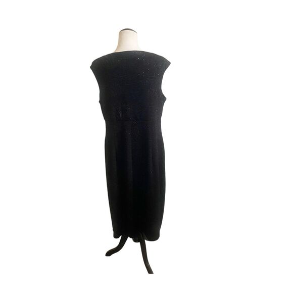 Alfani Faux Wrap Dress Ruched Black Metallic Sparkly Midi Plus Size 16W Holiday - Picture 2 of 15